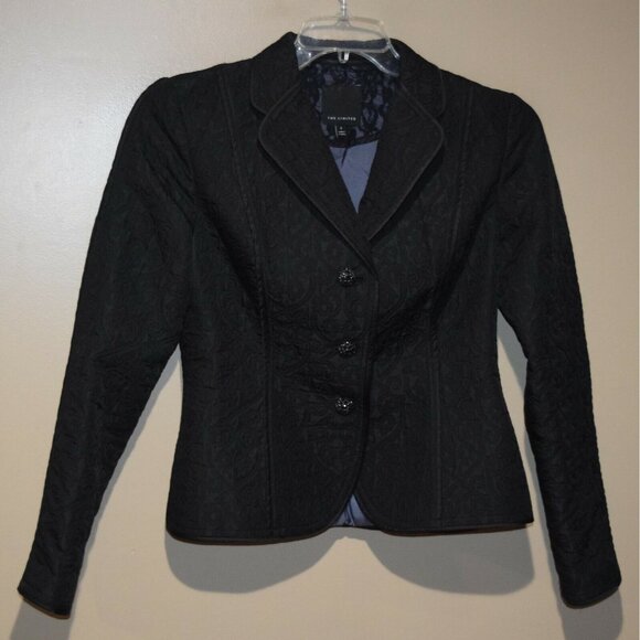 THE LIMITED Women's Sz 8 Three-Button Black Embroidered Textured BLAZER - Picture 1 of 5